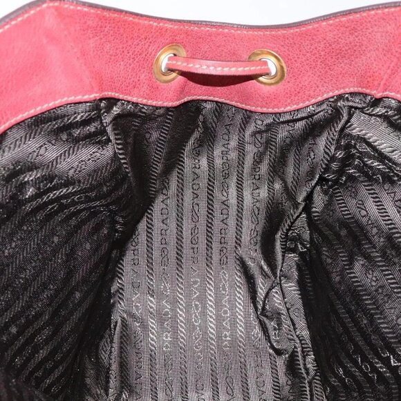 PRADA Shoulder Bag Leather Nylon Red Gold Auth 138849 - Picture 13 of 16